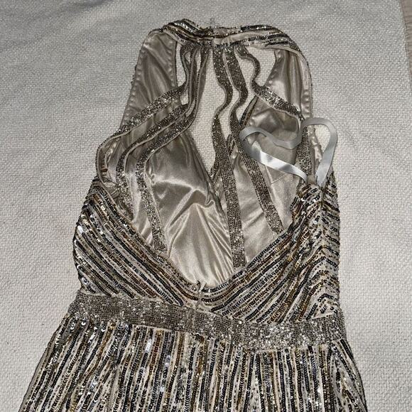 Mac Duggal Gold Sequin Halter Romper | Sz 4 - Picture 5 of 7